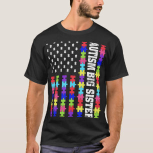 Camiseta Retro U Flag Autism Big Sister Quebra-cabeça Autis
