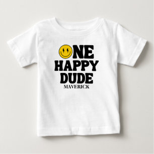 Camiseta Retro Um Cara Feliz Sorriso Rosto Menino 1º Aniver