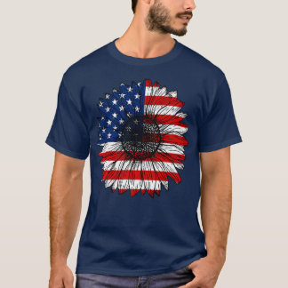 Camiseta Retro US Flag Sunflower Lover Funny 4th Patriótico
