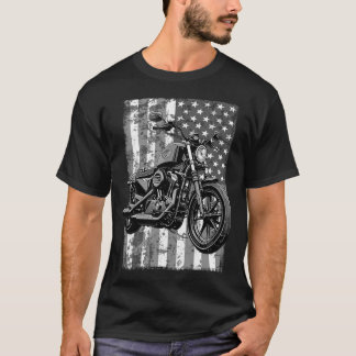 Camiseta Retro USA American Flag Motorcycle Veteran Biker