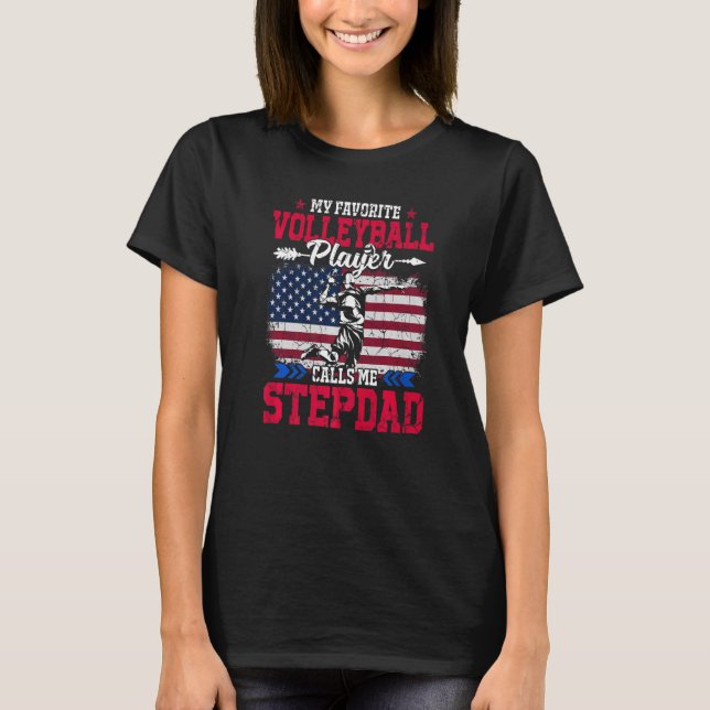 Camiseta Retro Usa Flag Voleibol Me Chama Stepdad (Frente)