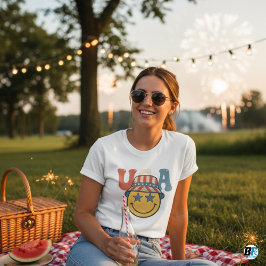 Camiseta Retro USA Smiley Face Bucket Hat Patriotic 4-July