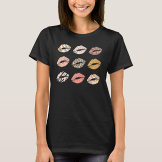 Camiseta Retro Valentine's Day Lips Love Leopard Boho Coupl