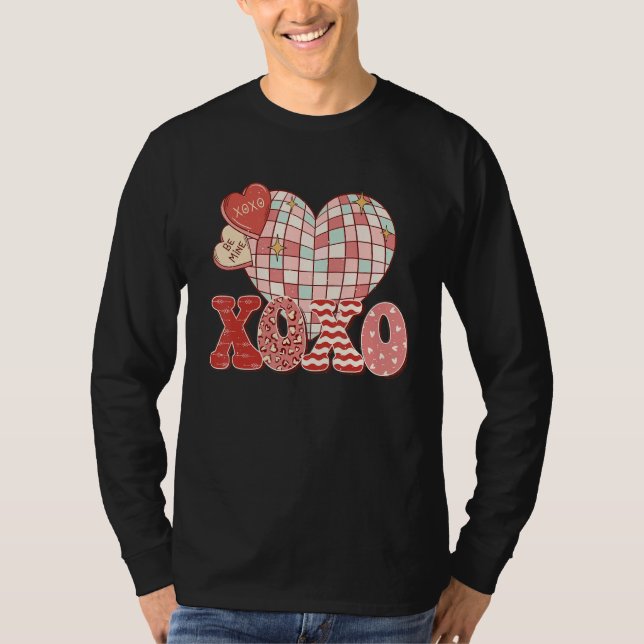 Camiseta Retro Valentine's Day XOXO Love Disco Heart Valent (Frente)