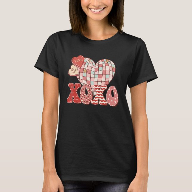 Camiseta Retro Valentine's Day XOXO Love Disco Heart Valent (Frente)