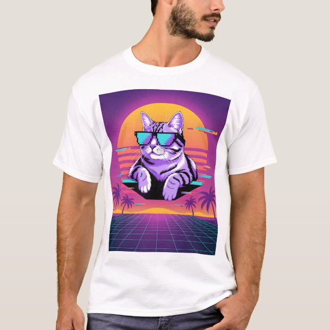 Camiseta Retro vaporwave cat (Frente)