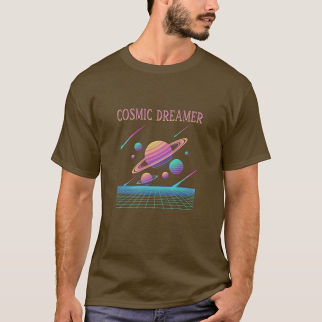 Camiseta Retro Vaporwave Planets Synthwave (Frente)