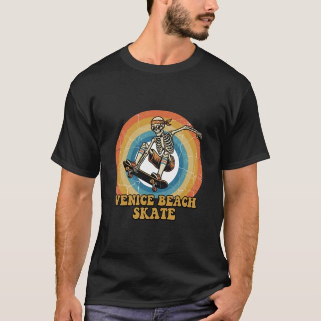Camiseta Retro Venice Beach Skate Skeleton (Frente)