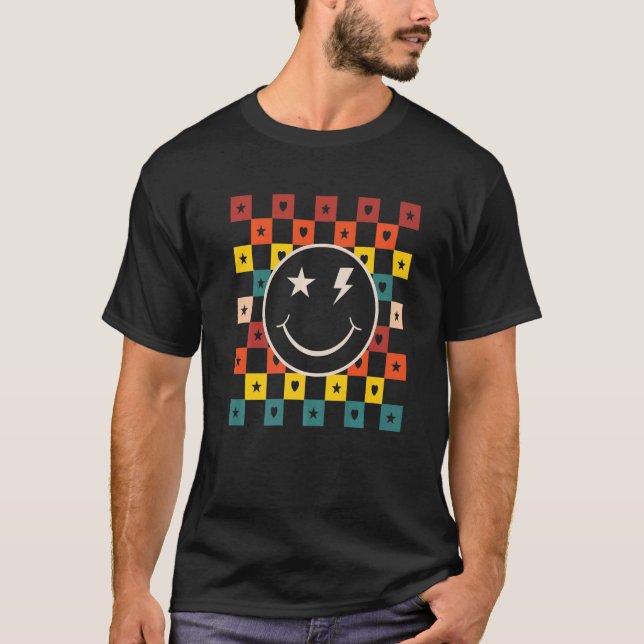 Camiseta Retro Verificado Feliz Rosto de Sorriso 1 (Frente)