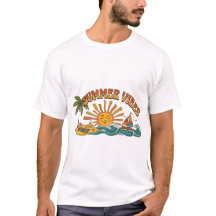 Camiseta Retro Vibrações de Verão Palmeira & Sol