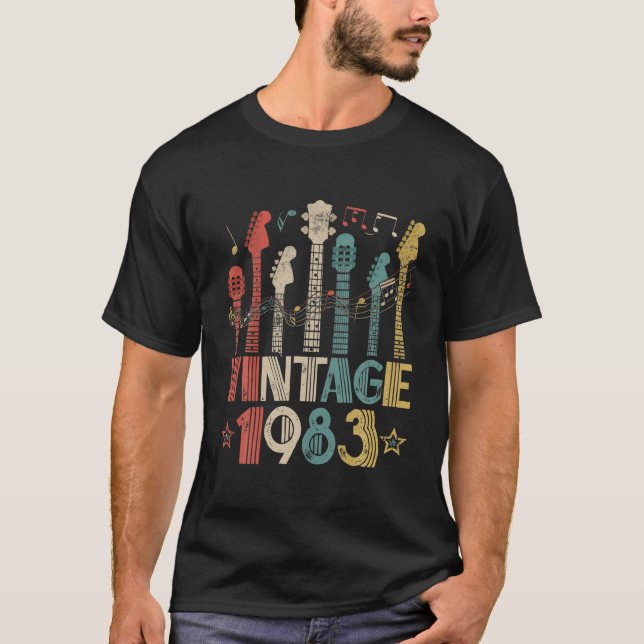 Camiseta Retro Vintage 1983 Guitar Lover 1983 Aniversário (Frente)