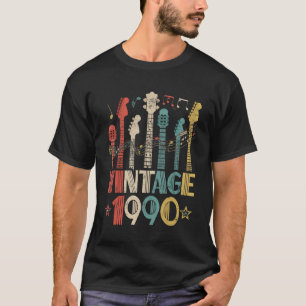 Camiseta Retro Vintage 1990 Guitarra Sobre 1990 Aniversário
