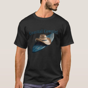 Camiseta Retro Vintage Costeira Cowgirl Prancha de Surf Pra