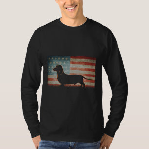 Camiseta Retro Vintage Dachshund American Flag Ta De Julho