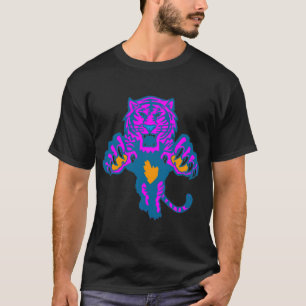Camiseta Retro Vintage Feroz Tigre Saltando dos Anos 80