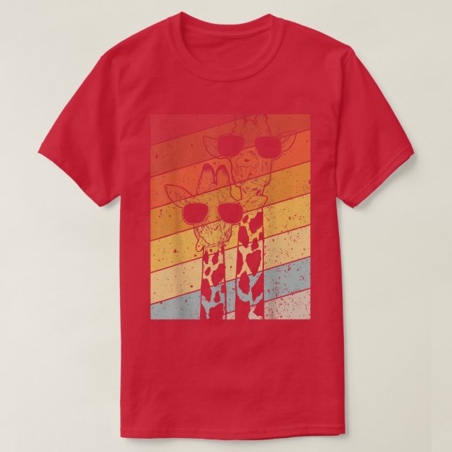 Camiseta Retro Vintage Giraffe Sunglass Oferece Anima Engra (Frente do Design)