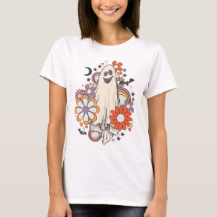 Camiseta Retro Vintage Gnoovy Halloween Cores Flores Ghost