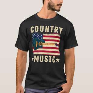 Camiseta Retro Vintage Guitar American Flag Music