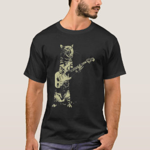 Camiseta Retro Vintage Guitar Cat Rock Gatinho Em Uma Eletr