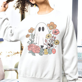Camiseta Retro Vintage Halloween Ghost Boo e Flores