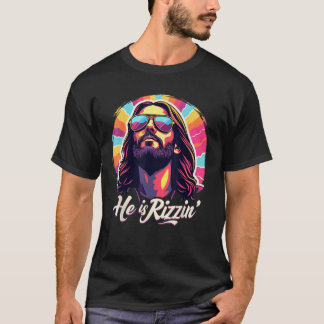 Camiseta Retro Vintage Jesus Cristão Ele Está Rizzin Jesus