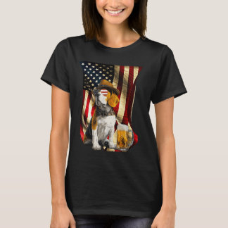 Camiseta Retro Vintage Patriótico Beagle Cão Bandeira EUA J