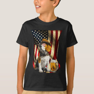 Camiseta Retro Vintage Patriótico Beagle Cão Bandeira EUA J