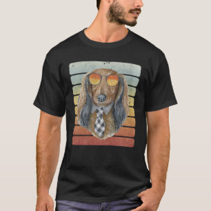 Camiseta Retro Vintage Pôr do Sol Dachshund Mãe Pai de Cabe