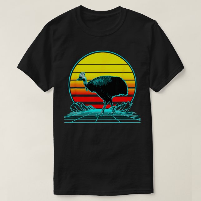 Camiseta Retro Vintage Sunset Cassowary (Frente do Design)