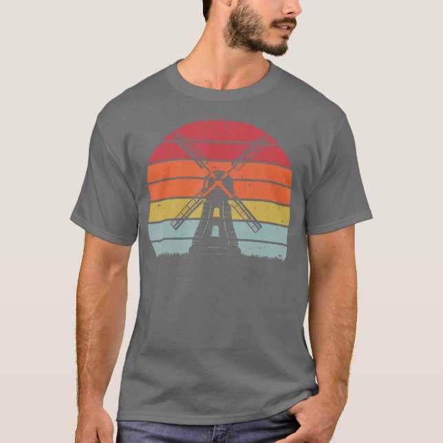 Camiseta Retro Vintage Sunset Dutch Windmill (Frente)