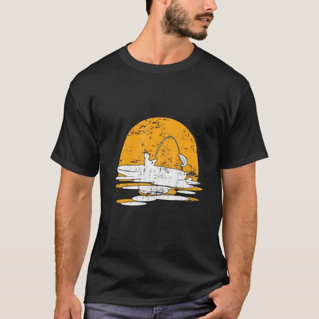 Camiseta Retro Vintage Sunset Kayak Pesca (Frente)