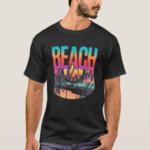 Camiseta Retro Vintage Sunset Palm Trees Beach Bum Leopard