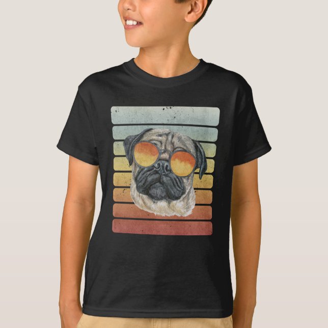 Camiseta Retro Vintage Sunset Pug Pai (Frente)