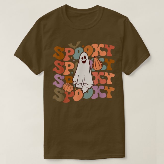 Camiseta Retro Vitnage Spooky Ghost Pumpkin Funny Halloween (Frente do Design)