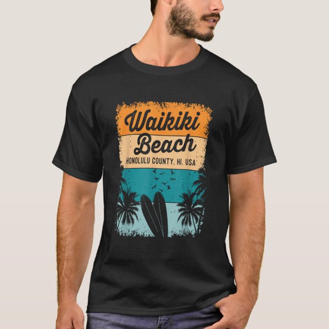 Camiseta Retro Waikiki Beach Gifts Souvenir Men Honol (Frente)