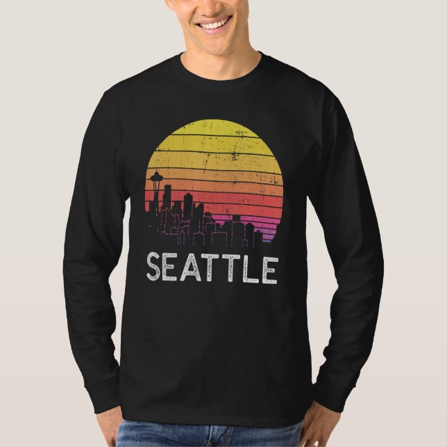 Camiseta Retro Washington Seattle Skyline Vintage Urban Bui (Frente)