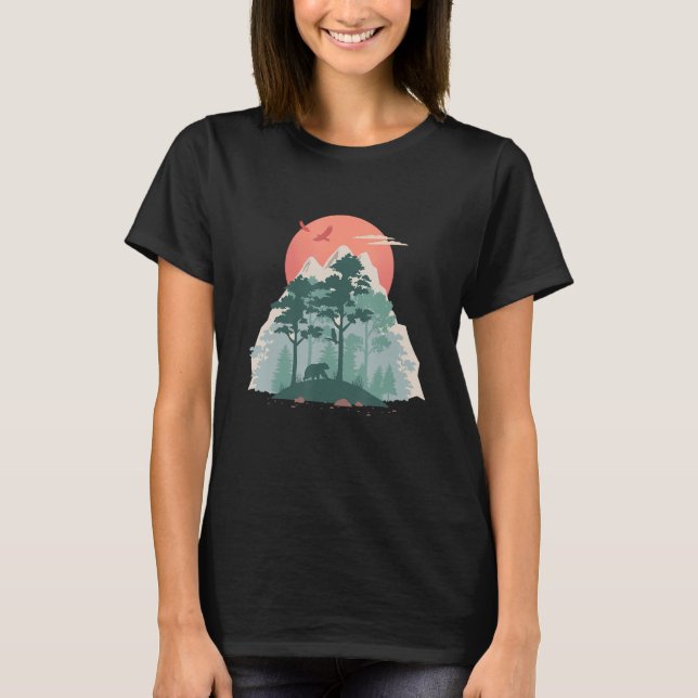 Camiseta Retro Wilderness, montanha ao ar livre caminhando  (Frente)