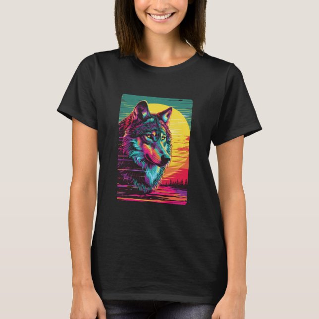 Camiseta Retro Wolf Sunset (Frente)