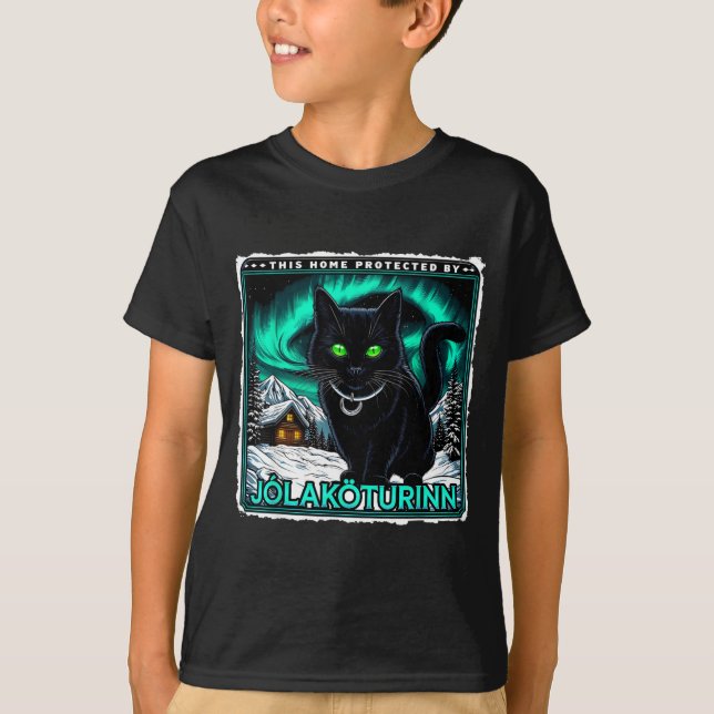 Camiseta Retro Yule Cat Icelandic This Home Protected Jólak (Frente)