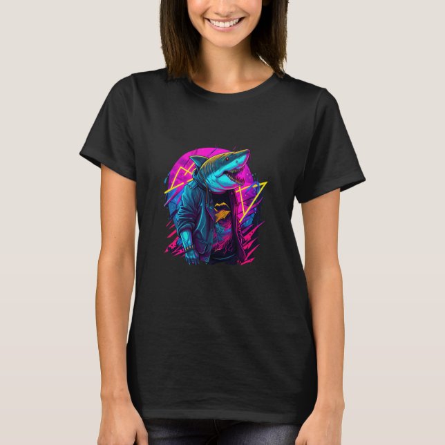 Camiseta Retrowave Shark Cool Retro 80s Inspired (Frente)