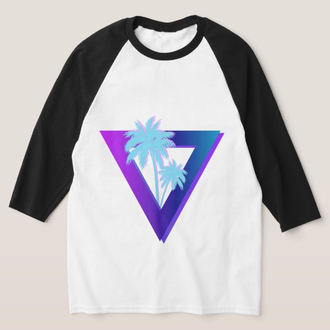 CAMISETA RETROWAVE SYNTHWAVE PALMES TRIÂNGULO RAGLAN (Postura )