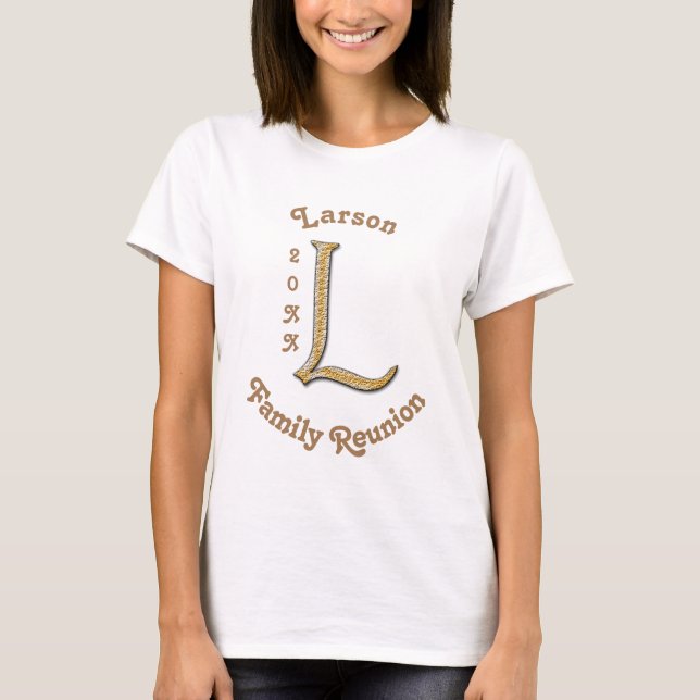 Camiseta Reunião familiar Dourada e prata - letra L monogra (Frente)