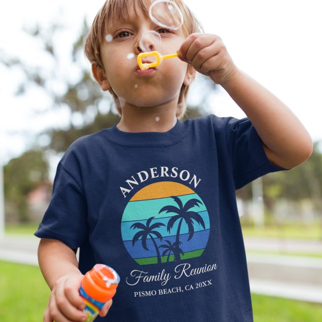 Camiseta Reunião familiar Summer Beach Palm Trees Boys Blue (Choose from several shirt sizes and colors.)