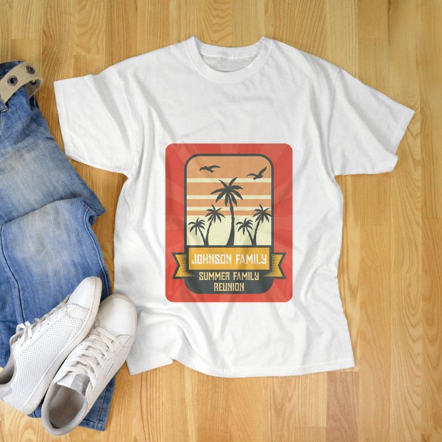 Camiseta Reunião familiar Summer Sunset Beach Palm Tree (Criador carregado)