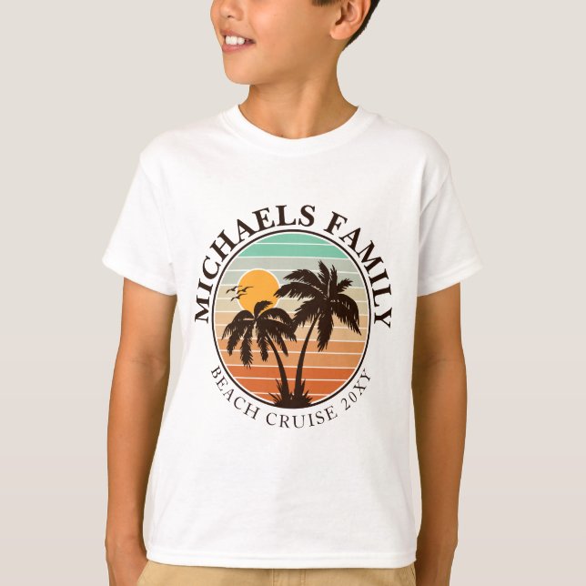 Camiseta Reunião Familiar Verão Sunset Beach Palm Trees 60s (Frente)