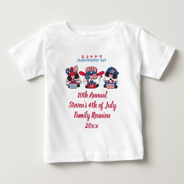 Camiseta Reunião personalizável da família Gnome 4 de julho (Frente)