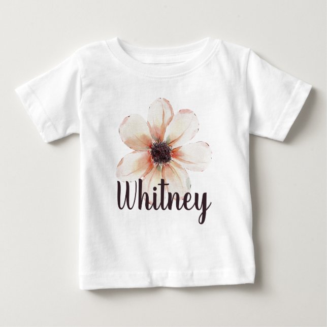 Camiseta Revelação de Bebê Menina Nome Whitney Flor Recém-N (Frente)