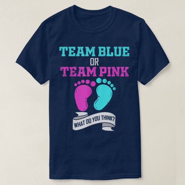 Camiseta Revelação de Gênero Cor-de-Rosa da Equipe ou Azul  (Frente do Design)