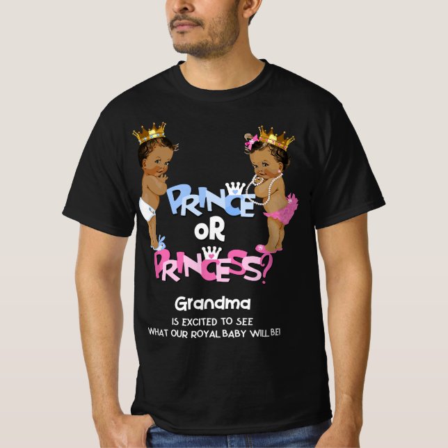 Camiseta Revelação de Gênero Étnico do Príncipe ou Princesa (Frente)