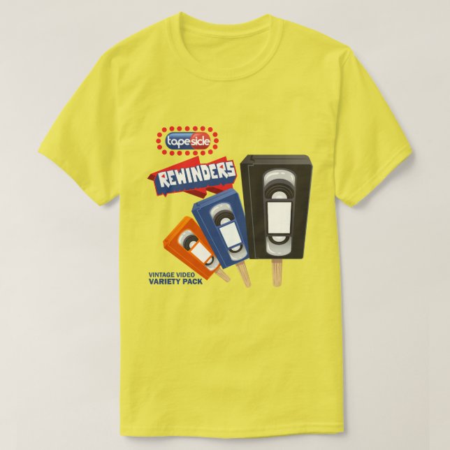 Camiseta Rewinders: Paródia de Picolé de Gelo em VHS (Frente do Design)
